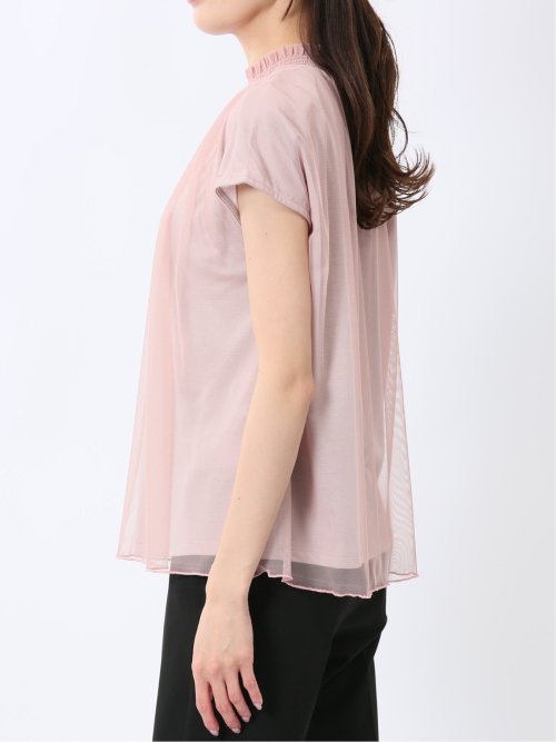 チュール ギャザーネック半袖プルオーバー