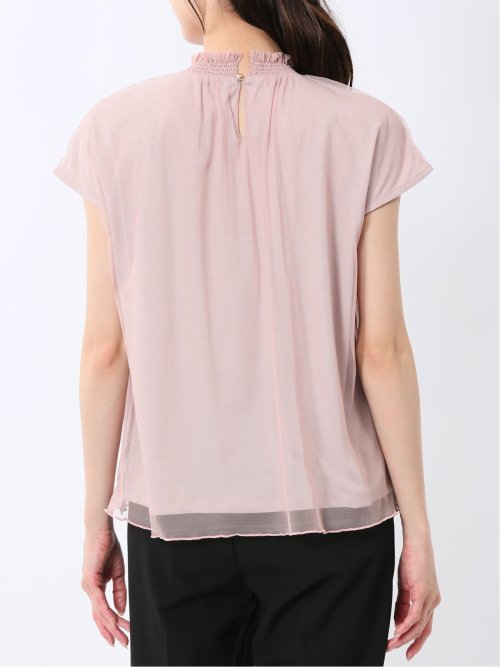 チュール ギャザーネック半袖プルオーバー