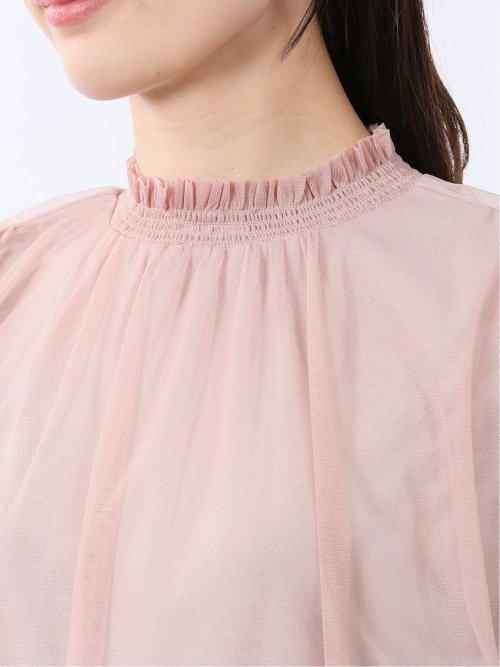 チュール ギャザーネック半袖プルオーバー