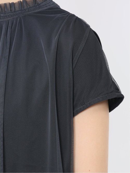 チュール ギャザーネック半袖プルオーバー