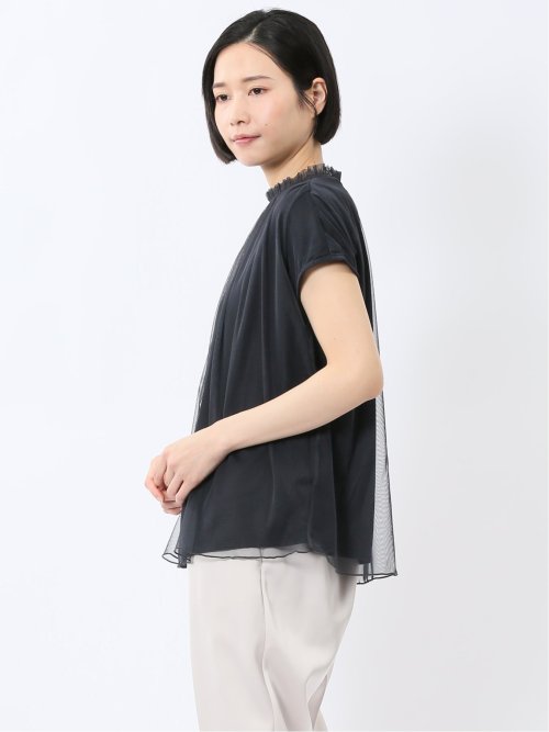 チュール ギャザーネック半袖プルオーバー