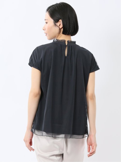 チュール ギャザーネック半袖プルオーバー