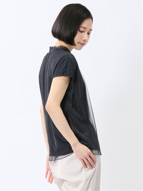 チュール ギャザーネック半袖プルオーバー