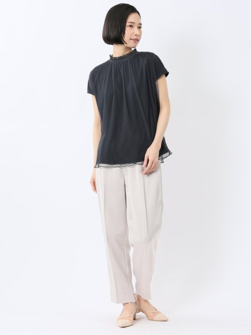 チュール ギャザーネック半袖プルオーバー