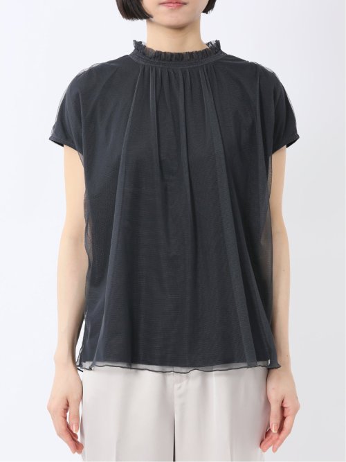 チュール ギャザーネック半袖プルオーバー