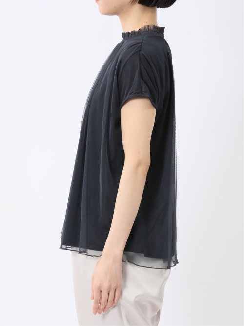 チュール ギャザーネック半袖プルオーバー