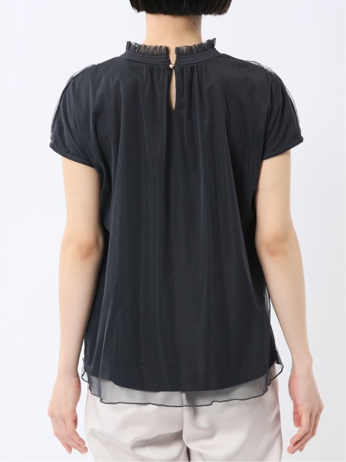 チュール ギャザーネック半袖プルオーバー