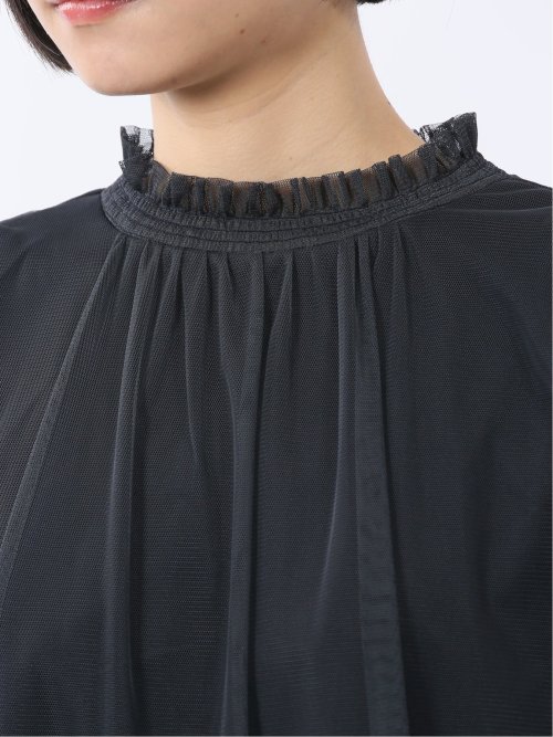 チュール ギャザーネック半袖プルオーバー
