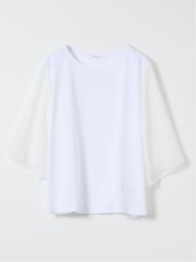 Tシャツ プルオーバー レディース 接触冷感 無地 クルーネック フレアスリーブ 楊柳 切替