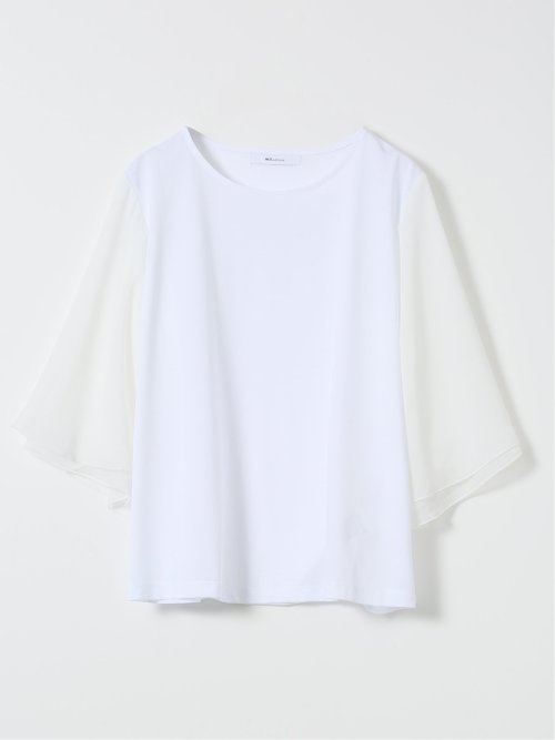 Tシャツ プルオーバー レディース 接触冷感 無地 クルーネック フレアスリーブ 楊柳 切替