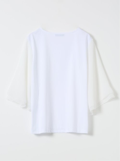 Tシャツ プルオーバー レディース 接触冷感 無地 クルーネック フレアスリーブ 楊柳 切替