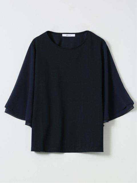 Tシャツ プルオーバー レディース 接触冷感 無地 クルーネック フレアスリーブ 楊柳 切替