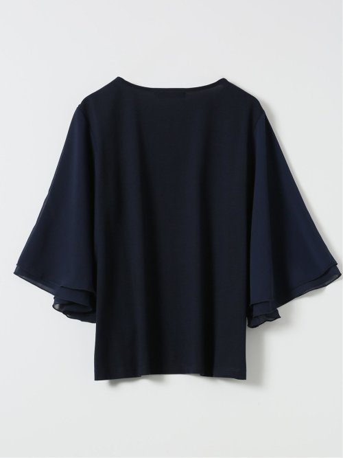 Tシャツ プルオーバー レディース 接触冷感 無地 クルーネック フレアスリーブ 楊柳 切替