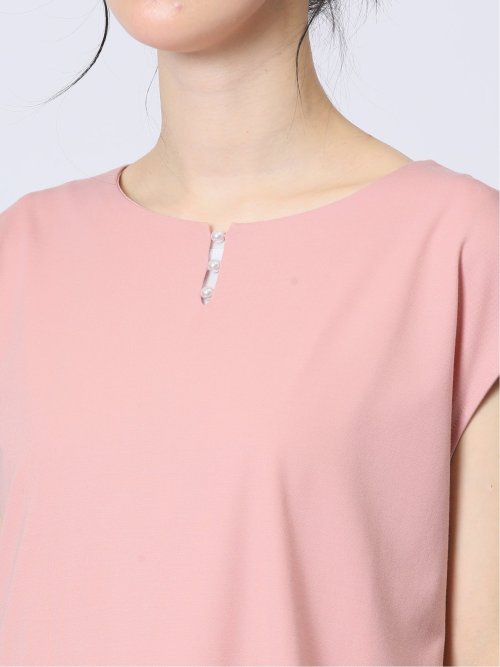 接触冷感 フェイクパール付きプルオーバー