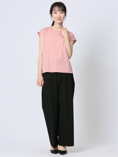 接触冷感 フェイクパール付きプルオーバー