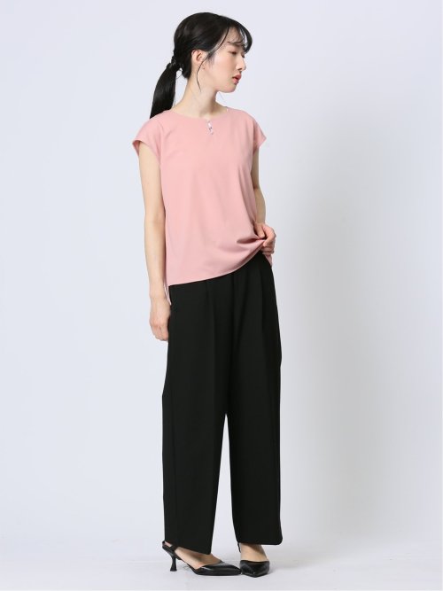 接触冷感 フェイクパール付きプルオーバー