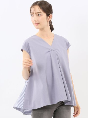 布帛切替 バックフレア 半袖プルオーバー