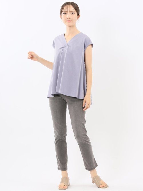 布帛切替 バックフレア 半袖プルオーバー