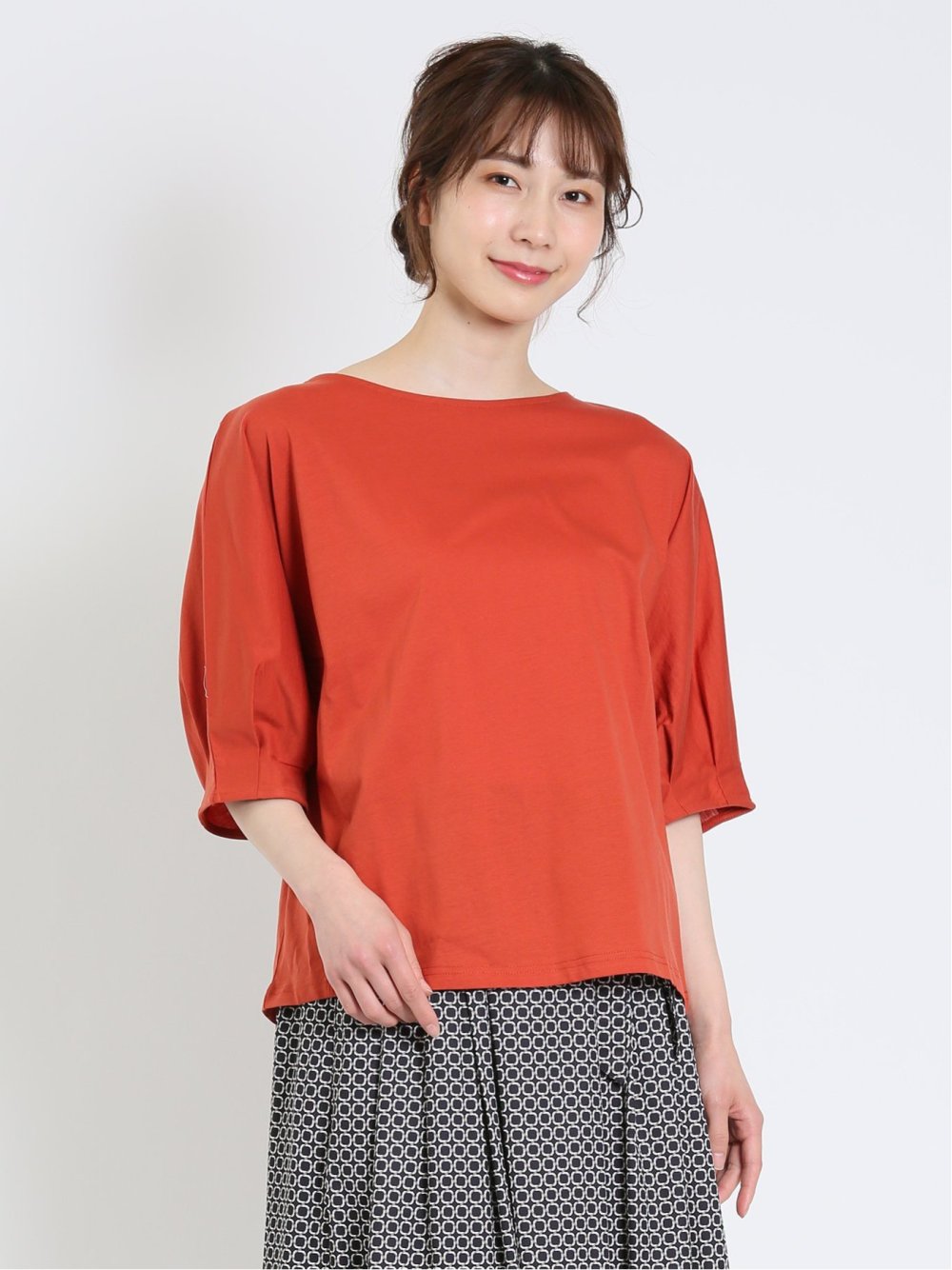 マルレーヌジョベル/MARLENE JOBERT 接触冷感 クルーネック 5分袖タックTシャツ