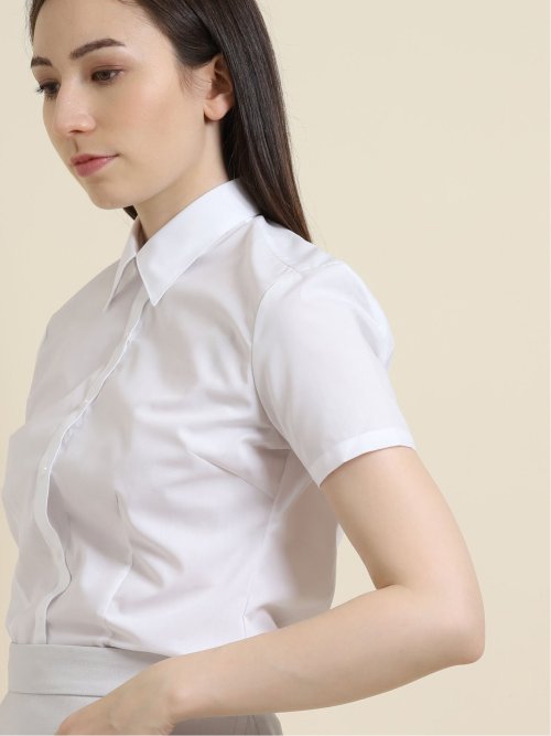 【白無地】形態安定レギュラーカラー ブロード半袖シャツ