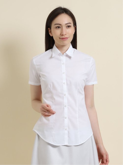 【白無地】形態安定レギュラーカラー ブロード半袖シャツ