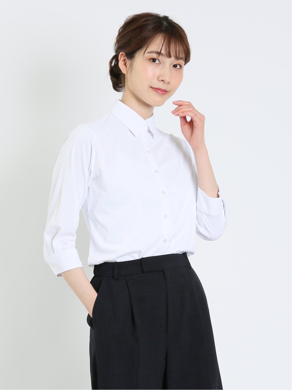 ノーアイロンストレッチ レギュラーカラー 7分袖ニットシャツ