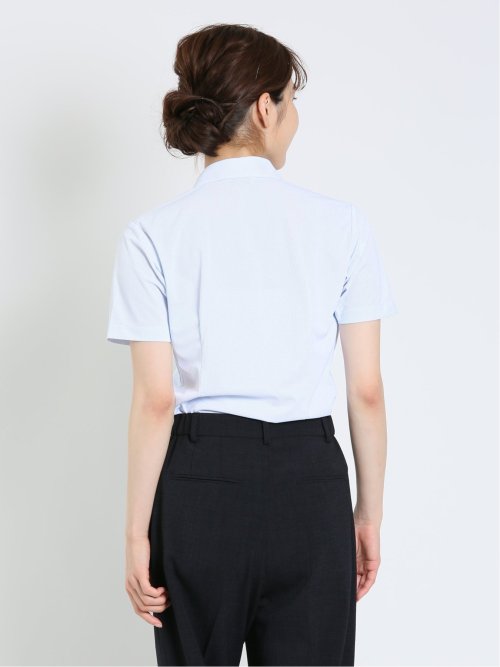 ノーアイロンストレッチ スキッパーカラー 半袖ニットシャツ