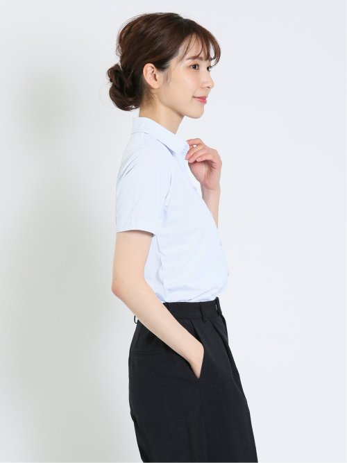 ノーアイロンストレッチ スキッパーカラー 半袖ニットシャツ