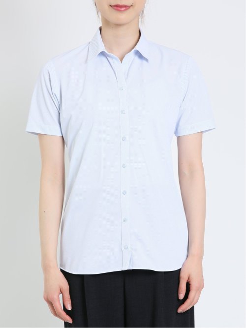 ノーアイロンストレッチ スキッパーカラー 半袖ニットシャツ