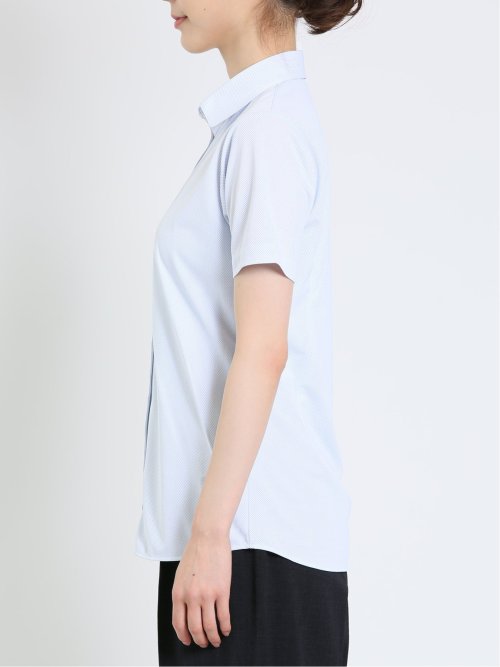 ノーアイロンストレッチ スキッパーカラー 半袖ニットシャツ