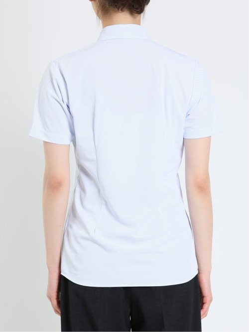 ノーアイロンストレッチ スキッパーカラー 半袖ニットシャツ