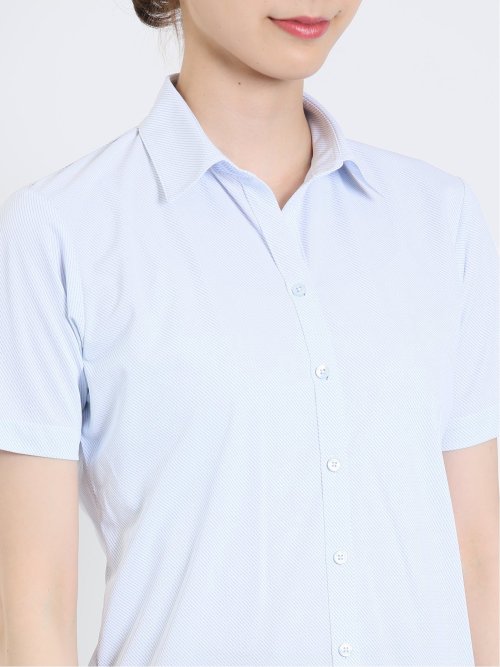 ノーアイロンストレッチ スキッパーカラー 半袖ニットシャツ