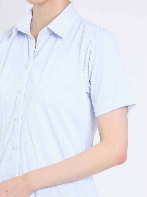 ノーアイロンストレッチ スキッパーカラー 半袖ニットシャツ