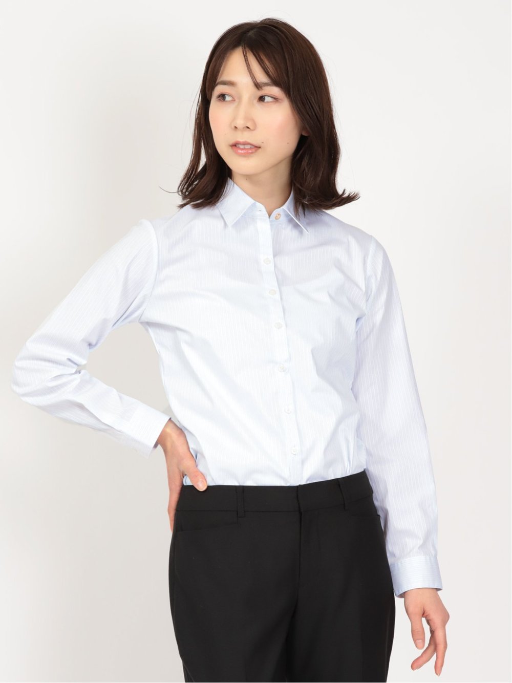形態安定 ストレッチ レギュラーカラー 長袖シャツ