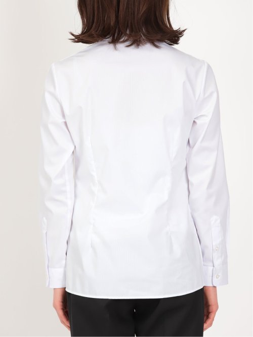 形態安定 ストレッチ スキッパーギャザー 長袖シャツ