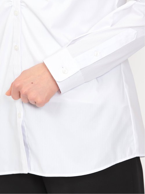 形態安定 ストレッチ スキッパーギャザー 長袖シャツ