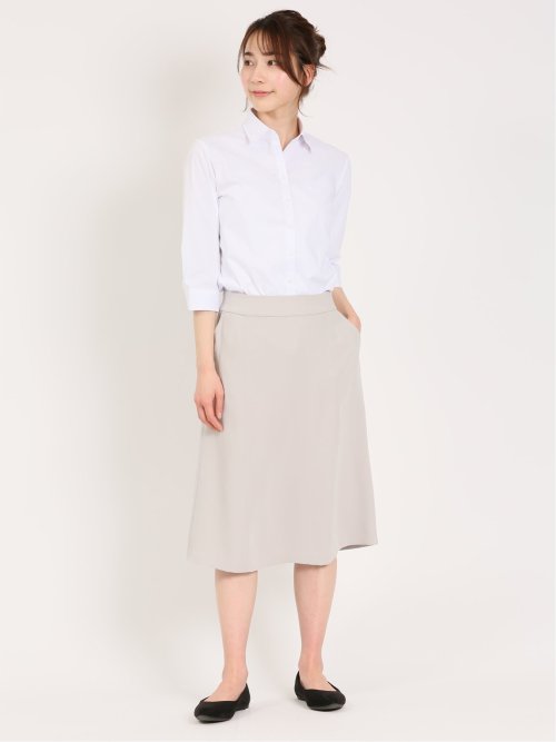 形態安定 ストレッチ スキッパーカラー 7分袖シャツ