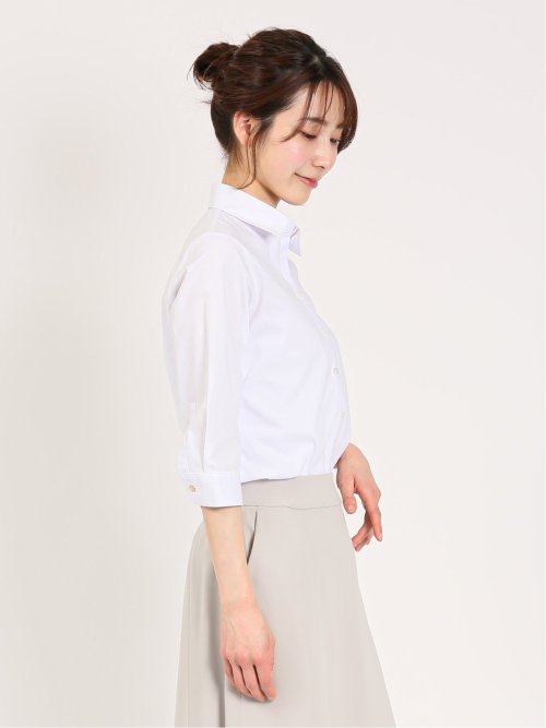 形態安定 ストレッチ スキッパーカラー 7分袖シャツ