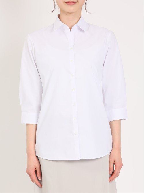 形態安定 ストレッチ スキッパーカラー 7分袖シャツ