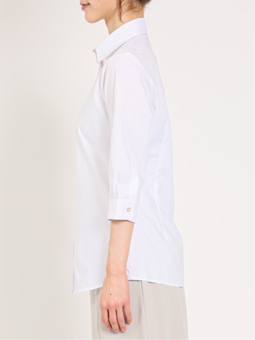 形態安定 ストレッチ スキッパーカラー 7分袖シャツ