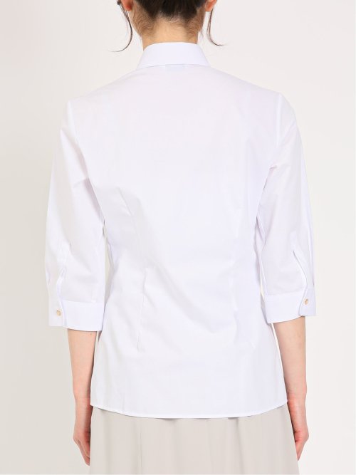 形態安定 ストレッチ スキッパーカラー 7分袖シャツ