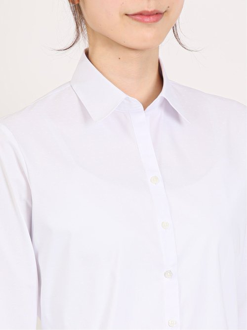 形態安定 ストレッチ スキッパーカラー 7分袖シャツ