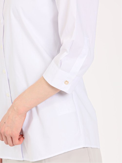 形態安定 ストレッチ スキッパーカラー 7分袖シャツ