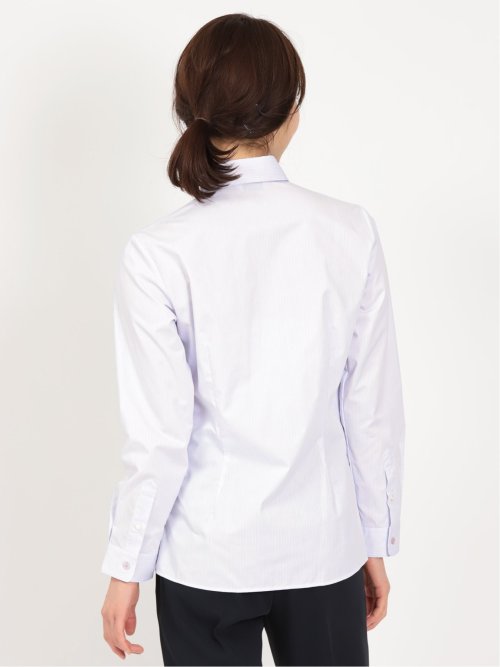 形態安定 ストレッチ スキッパーギャザー 長袖シャツ