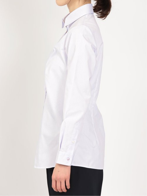 形態安定 ストレッチ スキッパーギャザー 長袖シャツ