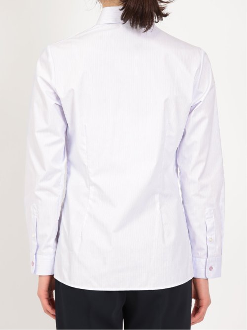 形態安定 ストレッチ スキッパーギャザー 長袖シャツ