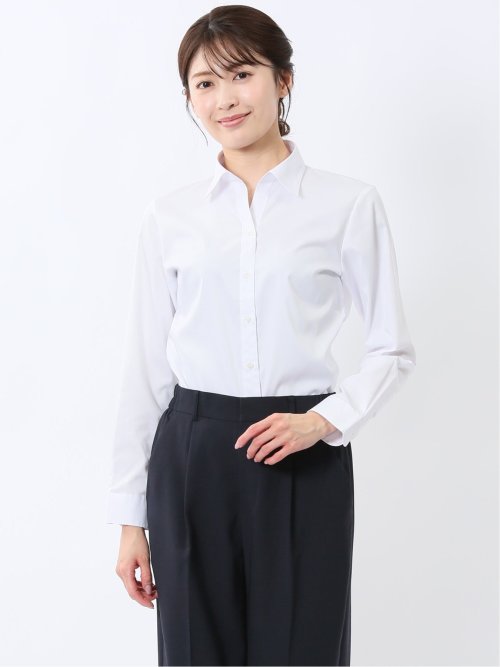 嬉しい機能 スキッパー長袖シャツ 白