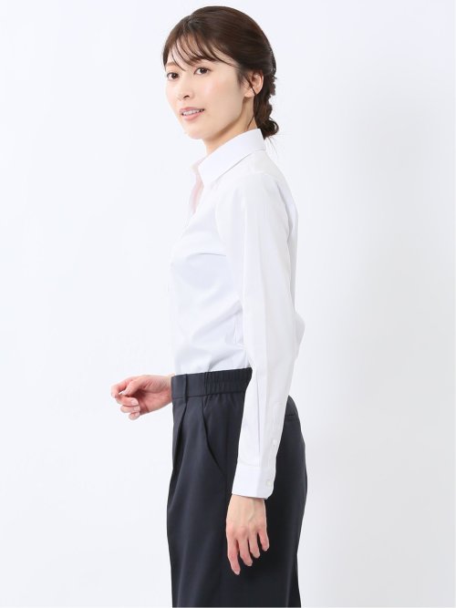 嬉しい機能 スキッパー長袖シャツ 白