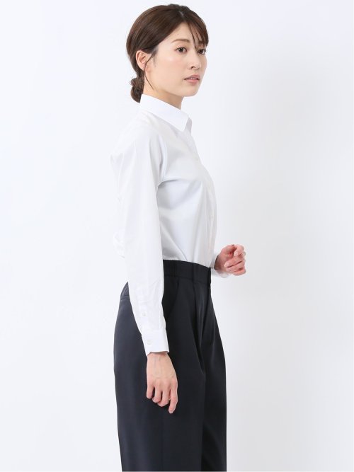 嬉しい機能 スキッパー長袖シャツ 白