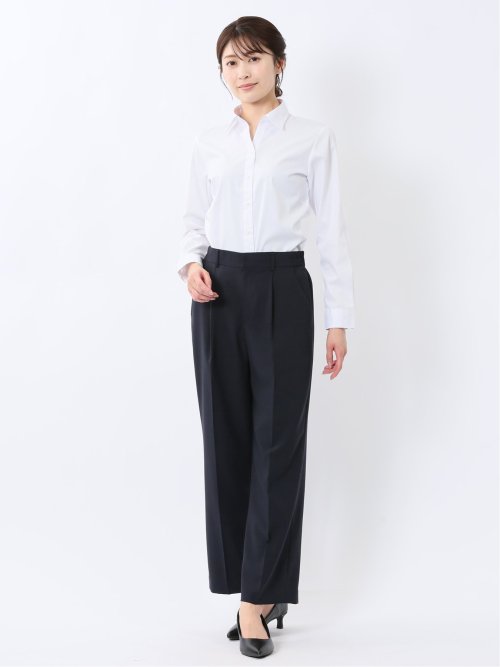 嬉しい機能 スキッパー長袖シャツ 白